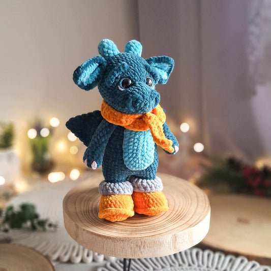 Handmade Crochet Plush Dragon, 28 cm, Amigurumi Gift