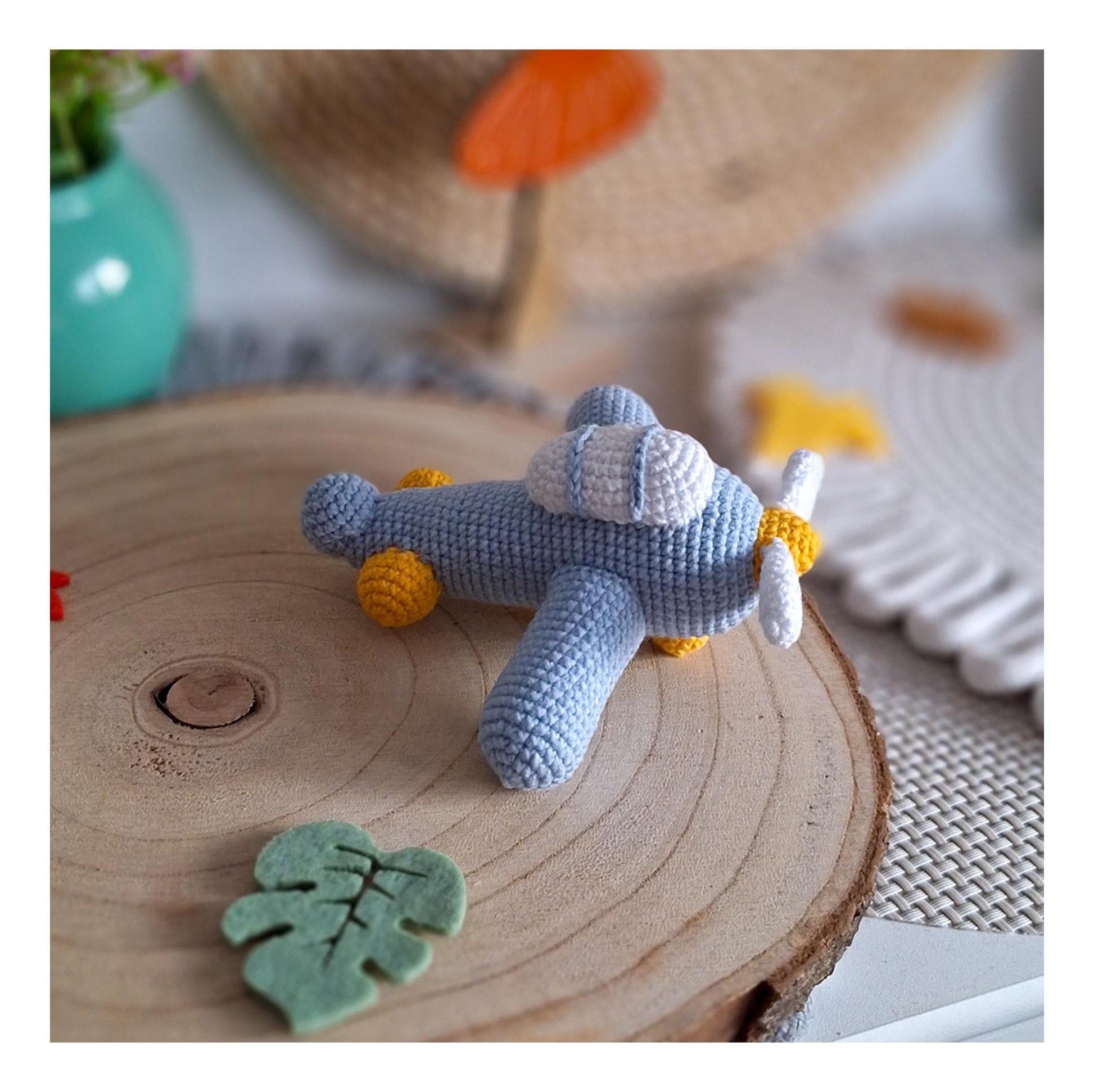 Soft amigurumi airplane toy made in Poland