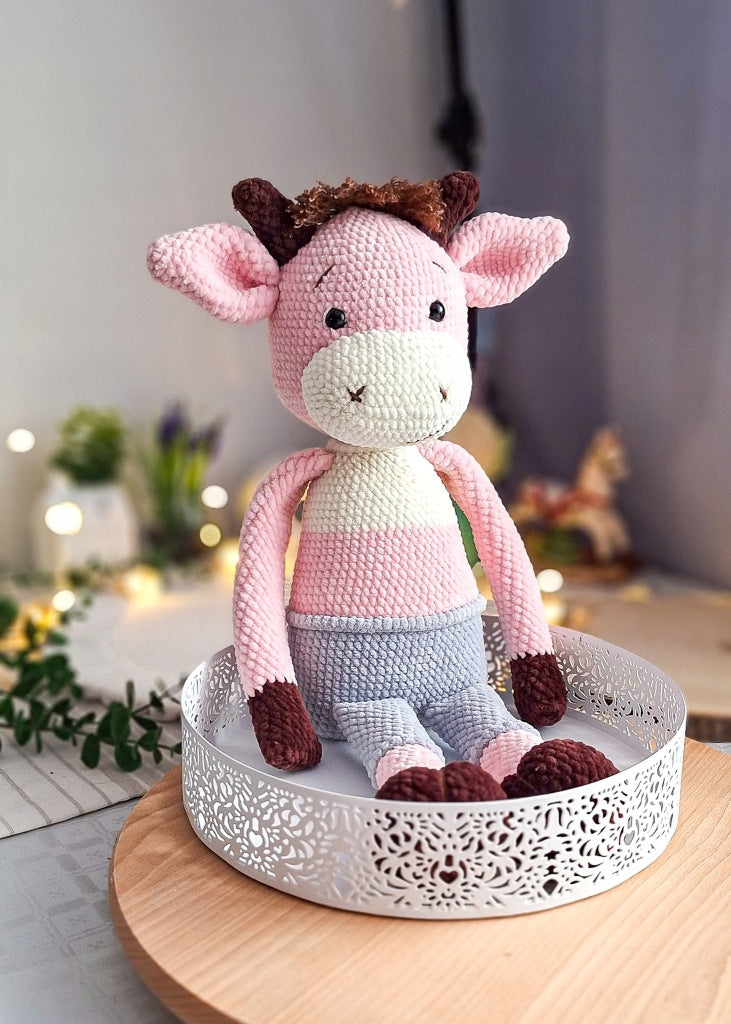 Large Plush Bull, 45 cm – Handmade Toy with Long Legs