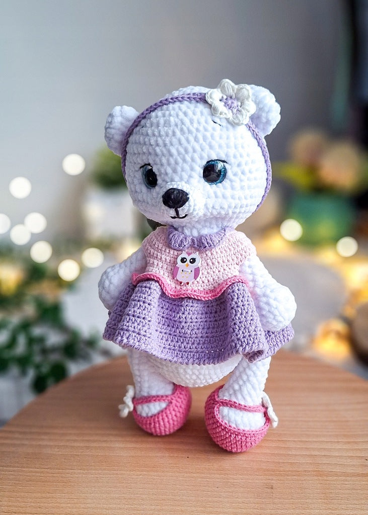 Crochet Teddy Bear, 31 cm, in a Dress – Handmade