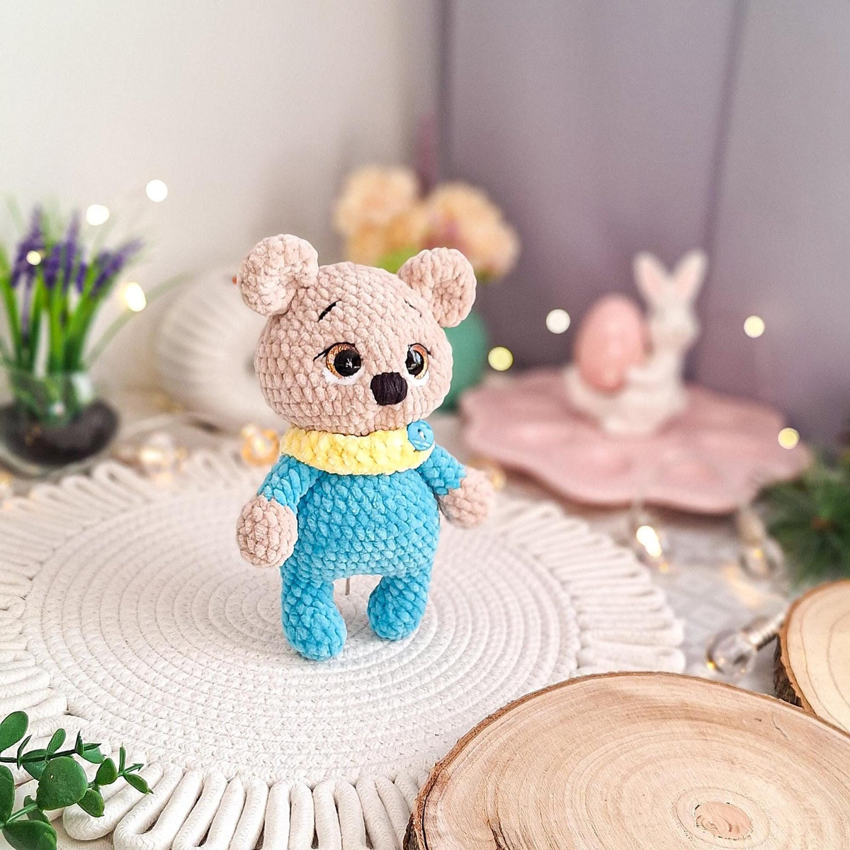 Crochet Bear Plush Toy, Handmade Teddy Bear with Removable Scarf, Stuffed Animal, Nursery Decor, Baby Shower Gift
