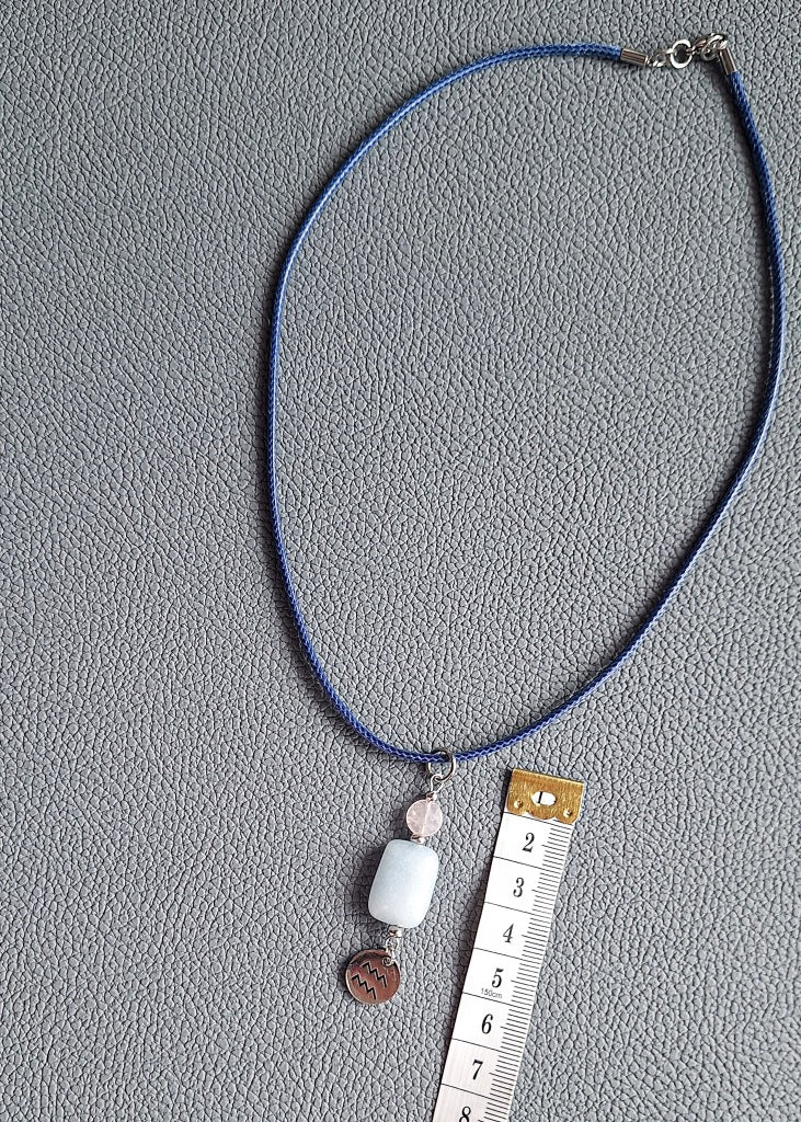 Aquarius Zodiac Necklace, Aquamarine and Rose Quartz, Handmade