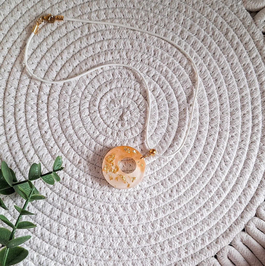Handmade Circle Necklace, White-Gold Epoxy Resin, Reversible